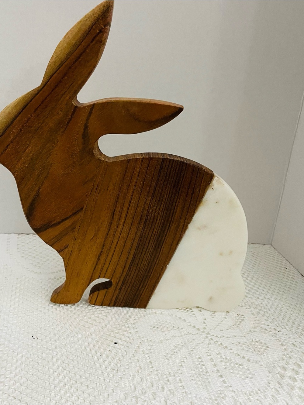 Wood & Marble Bunny Cutting Board - Brown and White